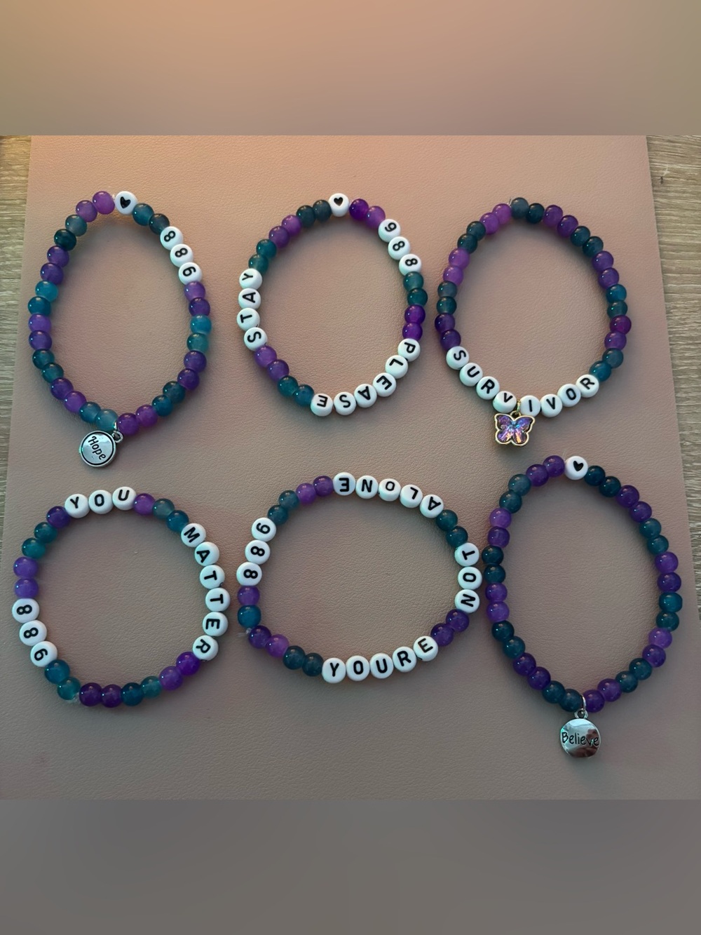 Suicide awareness handcrafted bracelets-pick one 💜🩵🦋 - Picture 2 of 3